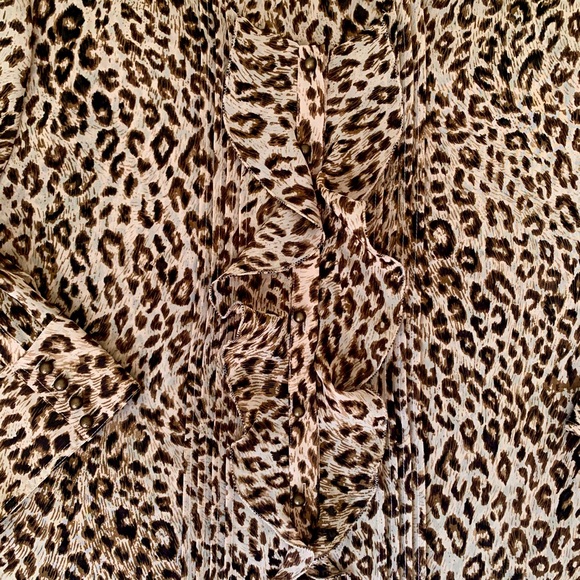 CHAUS Tan Animal Print Ruffle Blouse - Picture 2 of 6